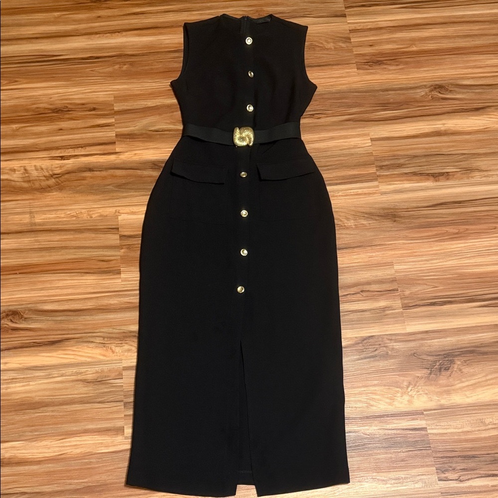 Zara Black Midi Dress with Gold Buttons